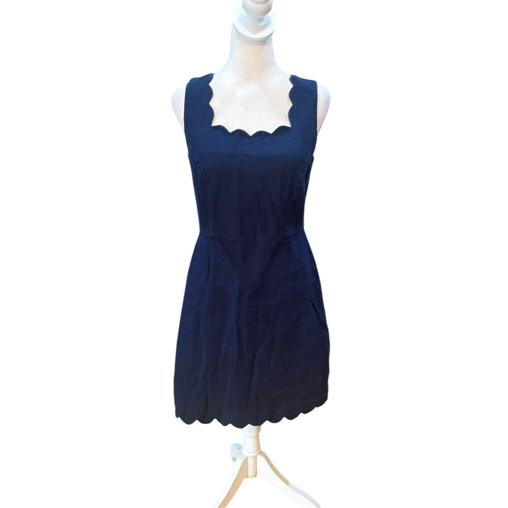 J Crew Navy Blue Scalloped Hem A Line Cotton Sleeveless Cocktail Dress Size 4